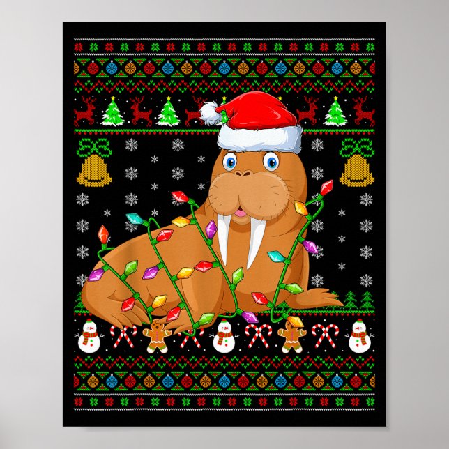 Walrus Christmas Lights Funny Santa Ugly Sweaters  Poster (Front)