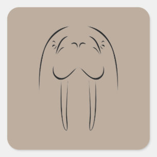 Walrus Face Silhouette Square Sticker