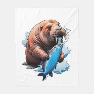 Walrus Fishing In The Sea Fleece Blanket
