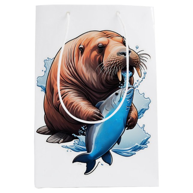 Walrus Fishing In The Sea Medium Gift Bag (Front)