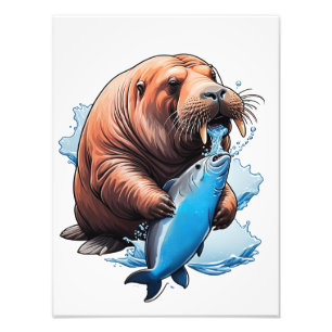 Walrus Fishing In The Sea Photo Print