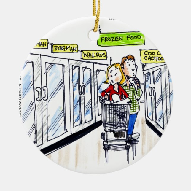 Walrus Frozen Food Section Funny Ceramic Tree Decoration (Front)