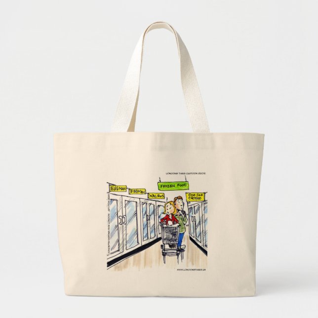 Walrus Frozen Food Section Funny Large Tote Bag (Front)