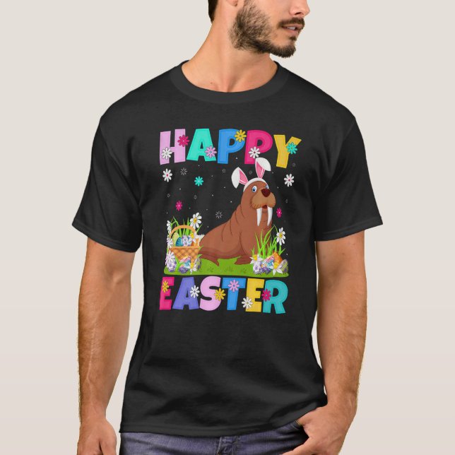 Walrus  Happy Easter Bunny Walrus Easter Sunday T-Shirt (Front)