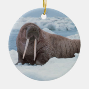 Walrus laying around ceramic tree decoration
