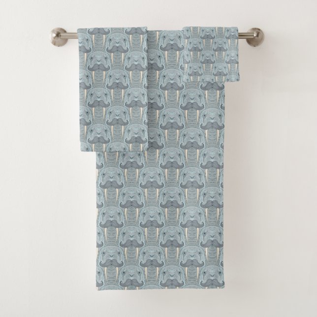 Walrus Moustache Pattern Bath Towel Set (Insitu)