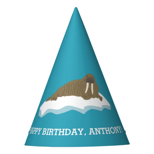 Walrus on an Iceberg Custom Birthday Party Party Hat (Front)