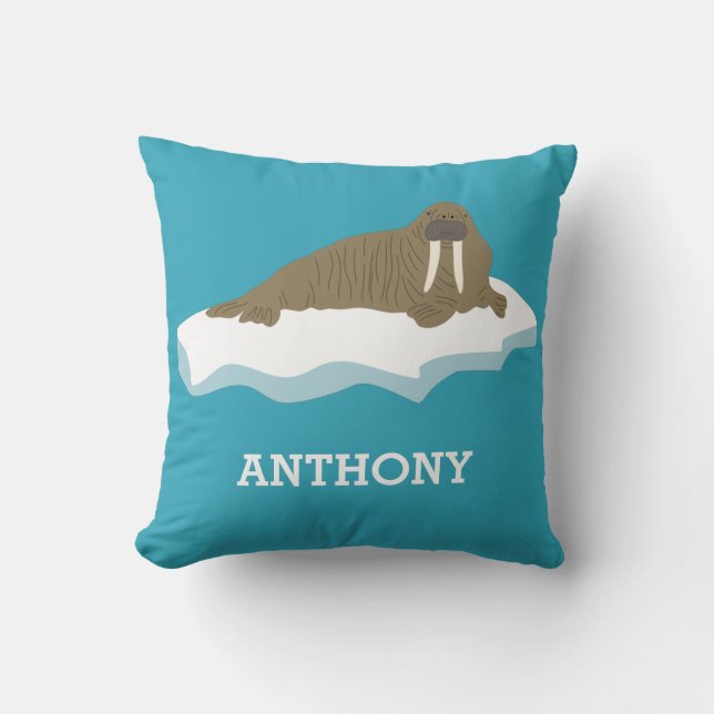 Walrus on an Iceberg Illustration Personalised Cushion (Front)