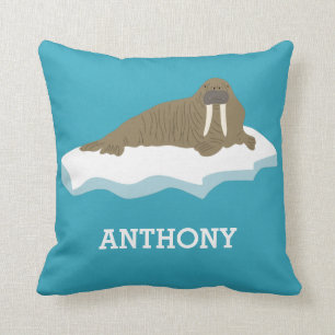 Walrus on an Iceberg Illustration Personalised Cushion