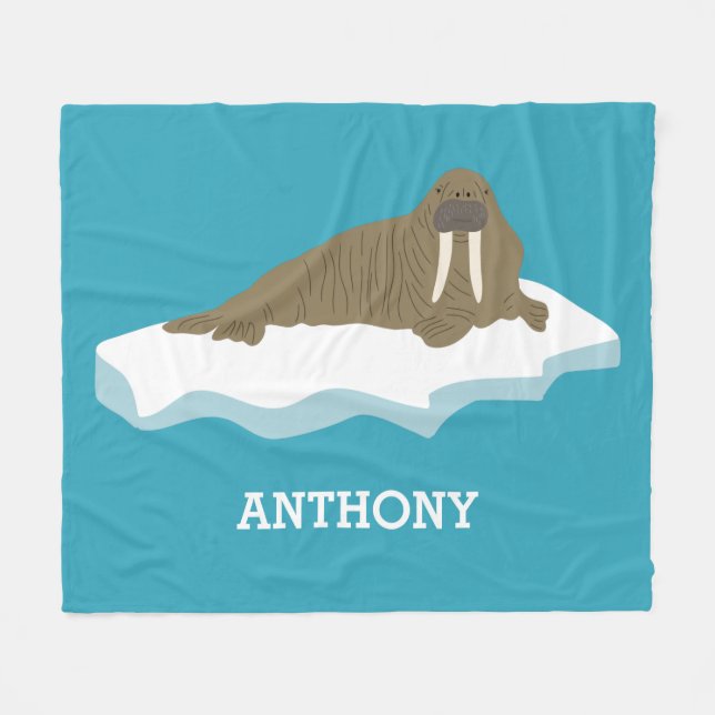 Walrus on an Iceberg Illustration Personalised Fleece Blanket (Front (Horizontal))