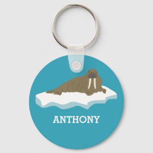Walrus on an Iceberg Illustration Personalised Key Ring