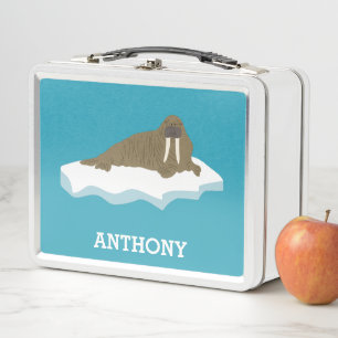 Walrus on an Iceberg Illustration Personalised Metal Lunch Box