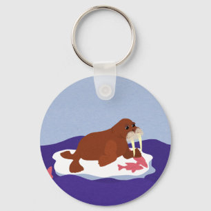 Walrus on Iceberg with Fish Key Ring