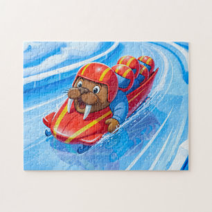 Walrus Racing Down the Track in a Fast Bobsleigh R Jigsaw Puzzle