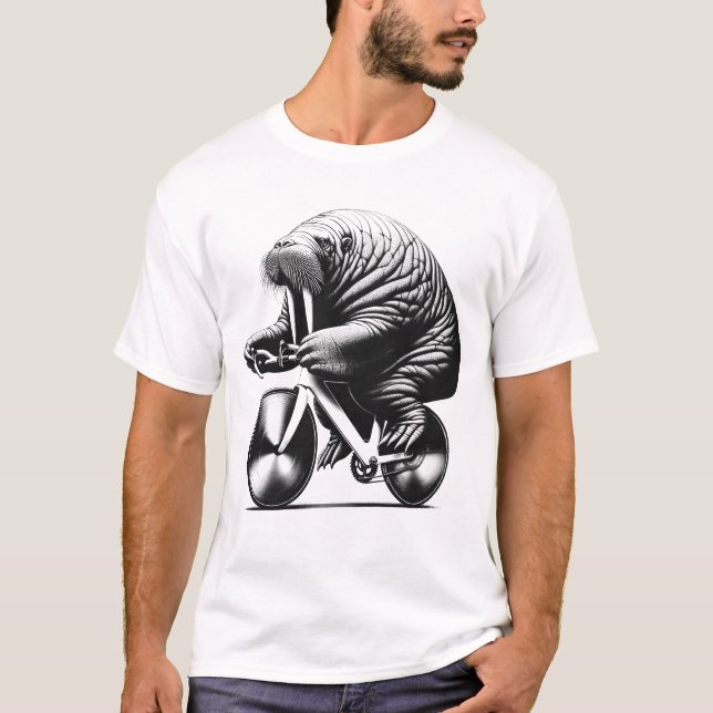 Walrus Riding Bike Biker Bicycle Lover Biking T-Shirt (Front)