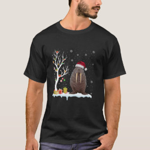 Walrus Santa Hat Festive Tree Light Christmas Paja T-Shirt