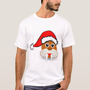 Walrus Seal Fangs Animal Christmas Santa Claus T-Shirt