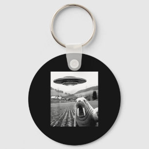Walrus selfie with ufo funny walrus woman man kid key ring