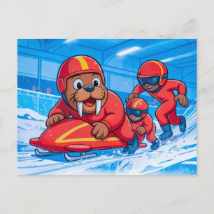 Walrus Starting a Bobsleigh Run on a Snowy Track Postcard