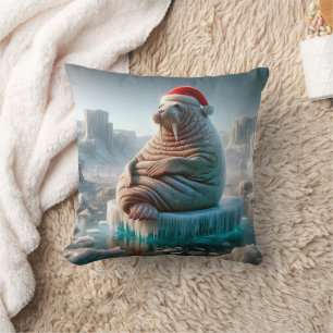 Walrus Wearing a Santa Hat Cushion