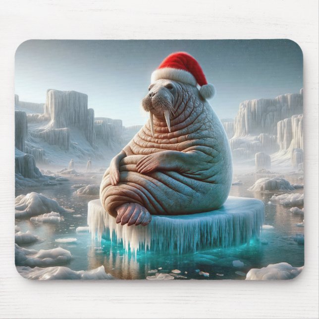 Walrus Wearing a Santa Hat Mouse Mat (Front)