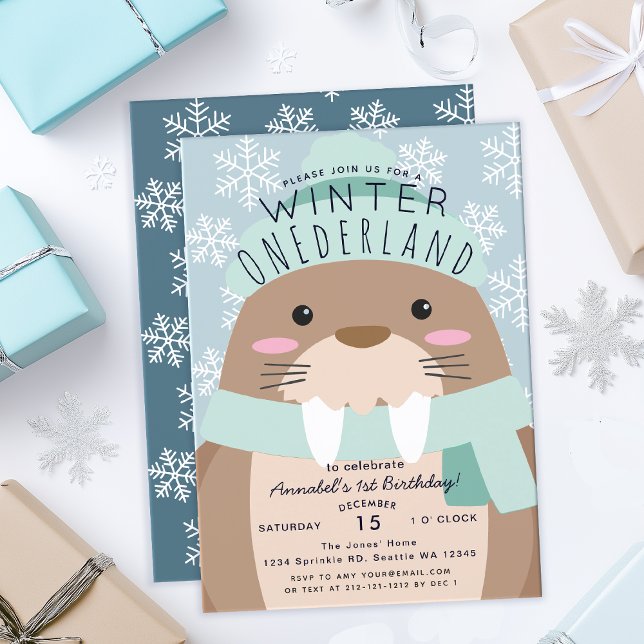 Walrus Winter Onederland Kids Birthday Invitation (Creator Uploaded)