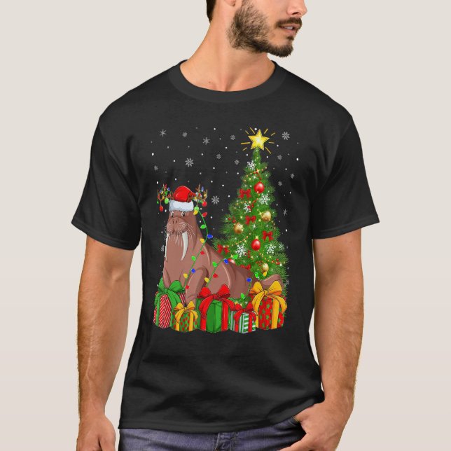 Walrus   Xmas Holiday Santa Walrus Christmas Tree T-Shirt (Front)