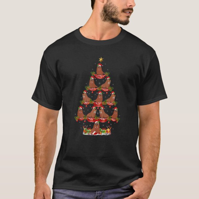 Walrus  Xmas Holiday Santa Walrus Christmas Tree T-Shirt (Front)