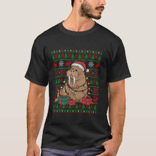 Walrus Xmas Lights Ugly Santa Hat Walrus Christmas T-Shirt