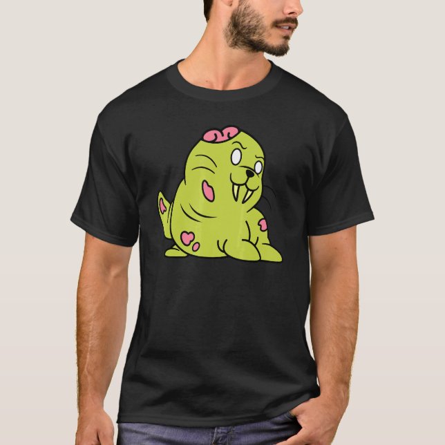 Walrus Zombie Halloween Horror Cute Monster Sea An T-Shirt (Front)