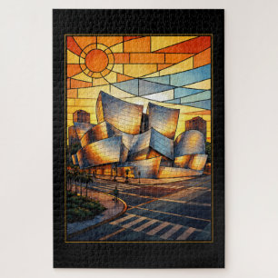 Walt Disney Concert Hall Sunset Geometric Jigsaw Puzzle