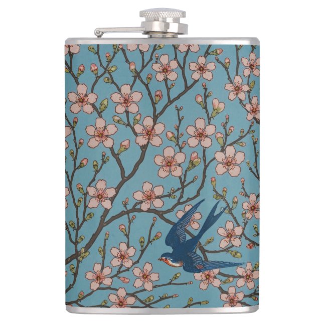 Walter Crane Almond Blossom & Swallow Hip Flask (Front)