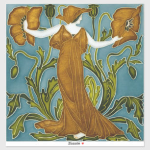 Walter Crane Art Nouveau Orange Poppy Maiden