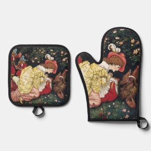 Walter Crane Beauty and the Beast Oven Mitt & Pot Holder Set