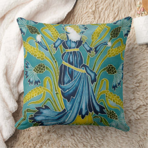 Walter Crane Blue Cornflower Arts and Crafts Cushion