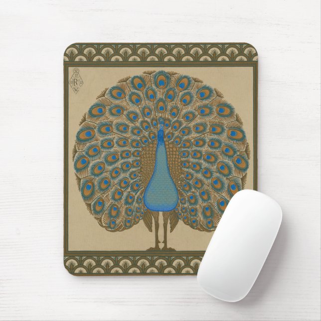 Walter Crane Blue Peacock with its tail outspread  Mouse Mat (With Mouse)