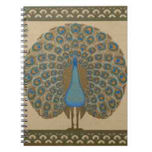 Walter Crane Blue Peacock with its tail outspread Notebook