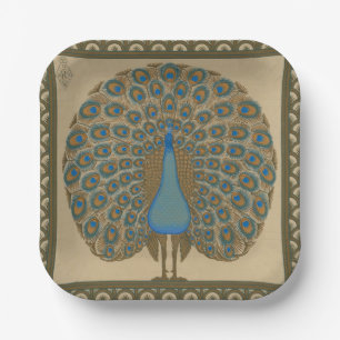 Walter Crane Blue Peacock with its tail outspread Paper Plate