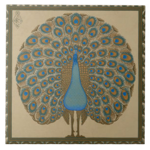 Walter Crane Blue Peacock with its tail outspread Tile