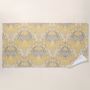 Walter Crane Blue White Tulips & Acanthus Beach Towel