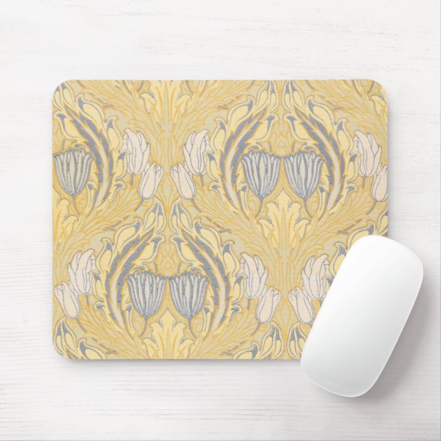 Walter Crane Blue White Tulips & Acanthus Mouse Mat (With Mouse)