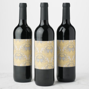 Walter Crane Blue White Tulips & Acanthus Wine Label