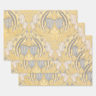 Walter Crane Blue White Tulips & Acanthus Wrapping Paper Sheet