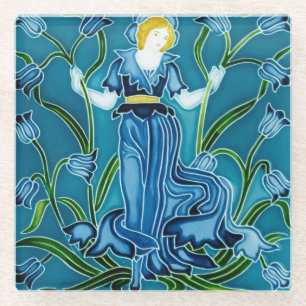Walter Crane Bluebell Art Nouveau Flower Maiden Glass Coaster