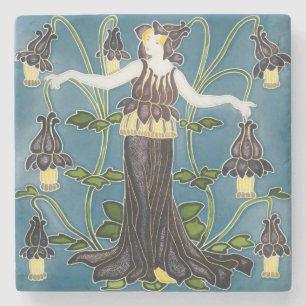 Walter Crane Columbine Art Nouveau Purple Flower Stone Coaster