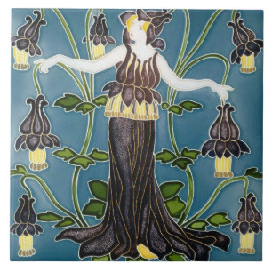 Walter Crane Columbine Art Nouveau Purple Flower Tile
