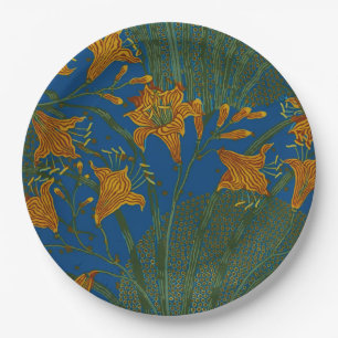 Walter Crane Day Lily Floral Wallpaper Design Paper Plate