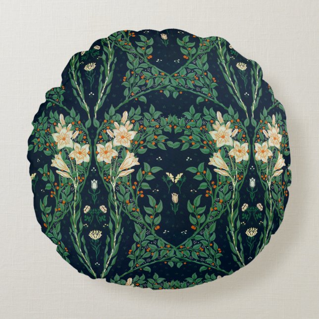 Walter Crane "Francesca" Botanical Round Cushion (Front)