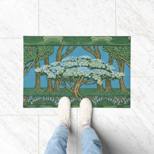 Walter Crane May Tree Wallpaper Green Blue Doormat