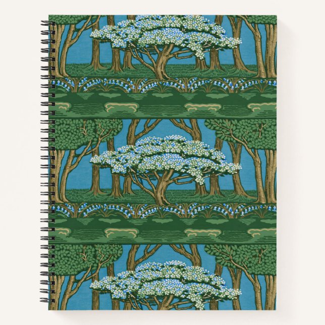 Walter Crane May Tree Wallpaper Green Blue Notebook (Front)